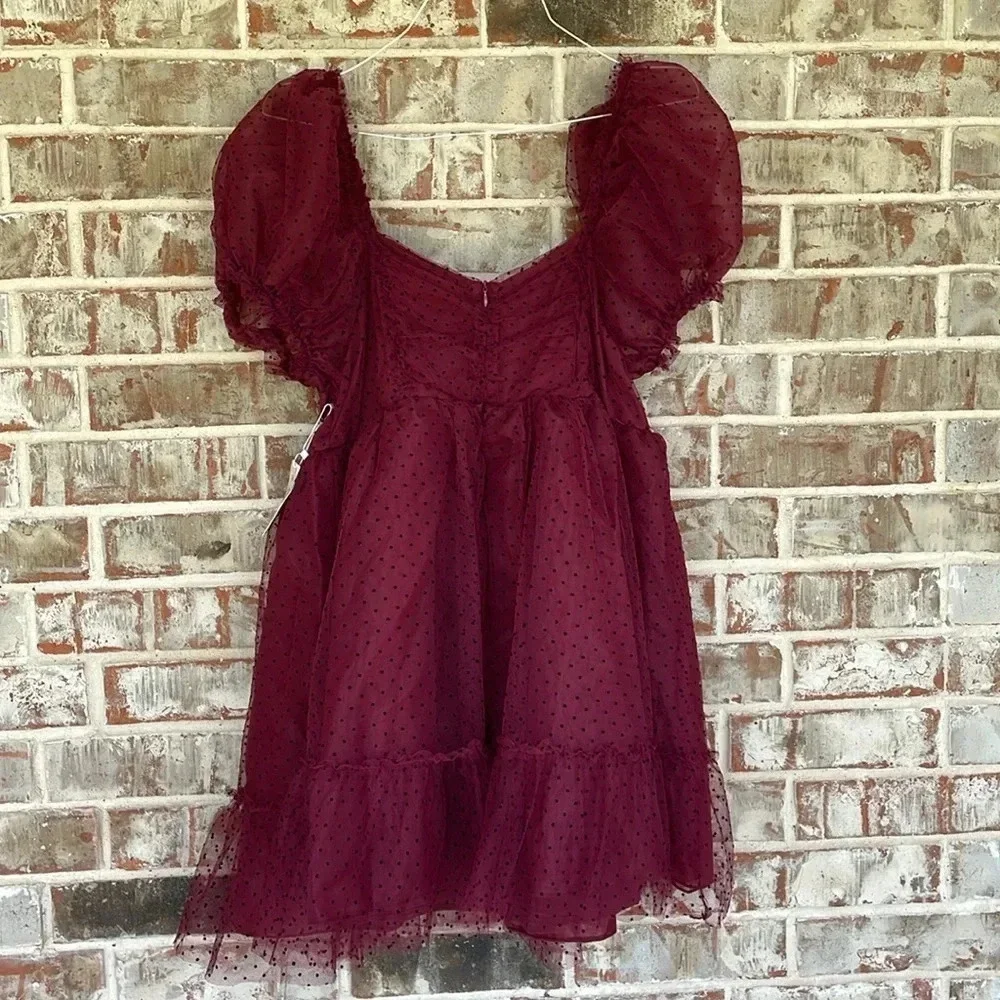 Mia Joy by Joyfolie Burgundy Black Dots Tulle Mesh Organza‎ Girl’s Dress